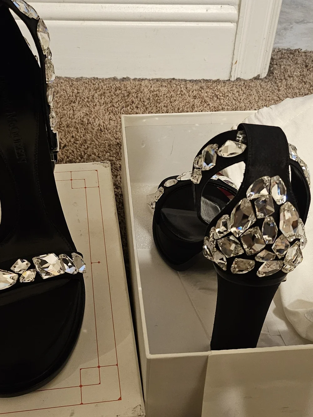 Alexander McQueen Black Crystal-Embellished Block Heel Sandals